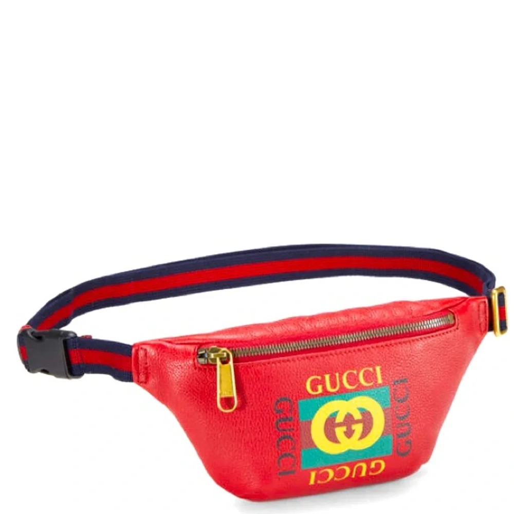 Gucci Leather Logo Print Waist Belt Bag in Hibiscus🌺 Red Authenticity Guaranteed - Picture 7 of 9